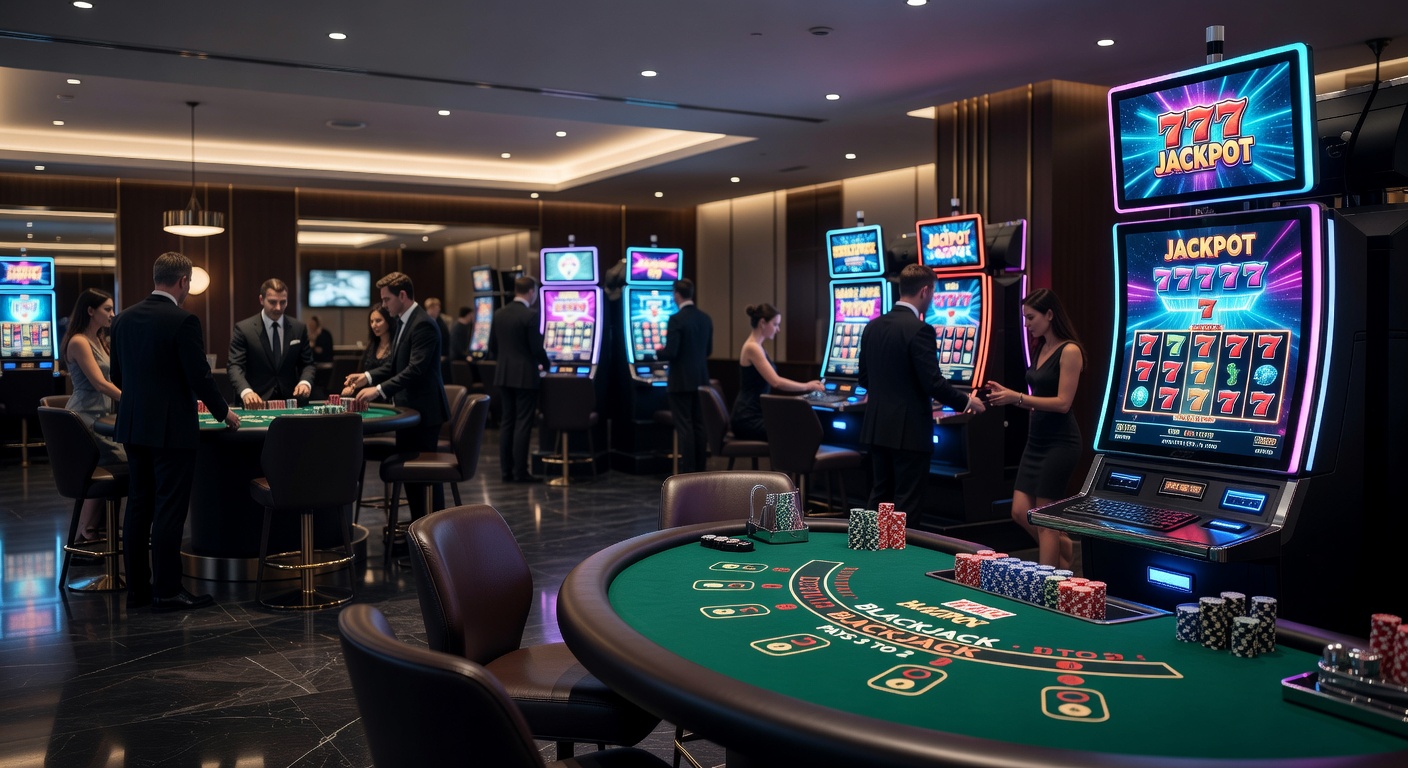Close-up of a dealer's hands shuffling cards at a baccarat table, with chips stacked high and players focused intently, highlighting the precision of table game action