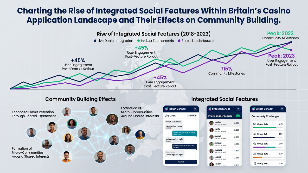 Visual representation of social features integrated into British casino mobile apps, showing leaderboards and chat interfaces connecting players across the UK