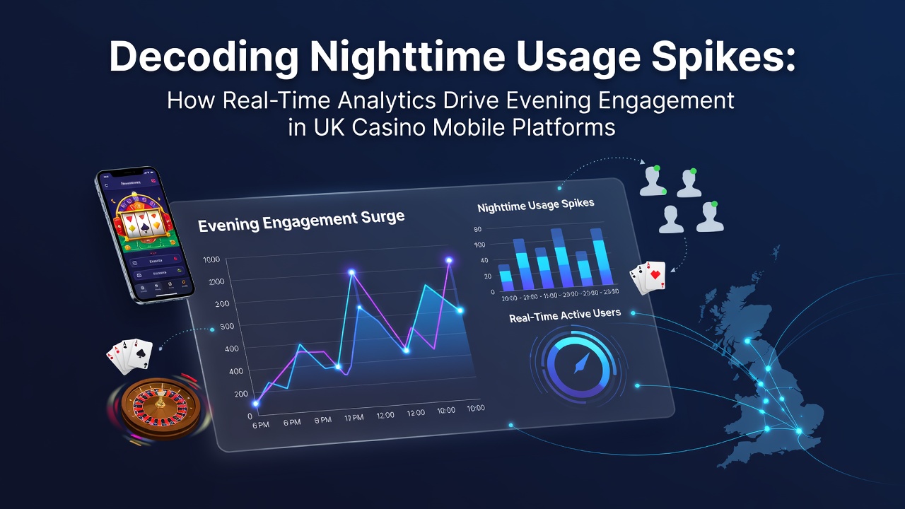 UK casino mobile app dashboard showing real-time evening engagement metrics and player activity heatmaps