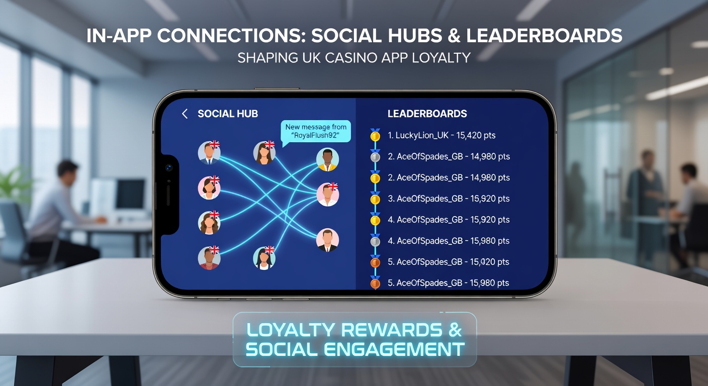 Dynamic leaderboard graphic from a UK casino app displaying top players, rankings, and weekly prizes to spark rivalry and retention