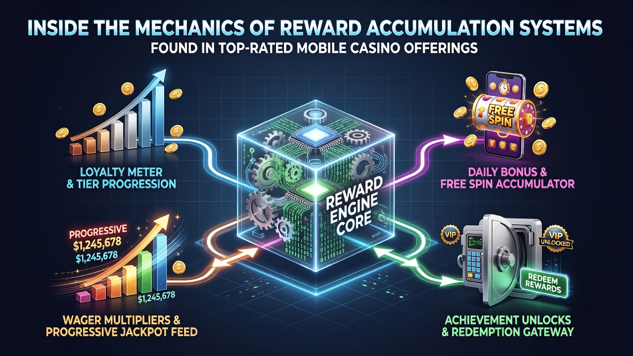 Mobile casino app interface displaying reward points and accumulation progress bars on a smartphone screen