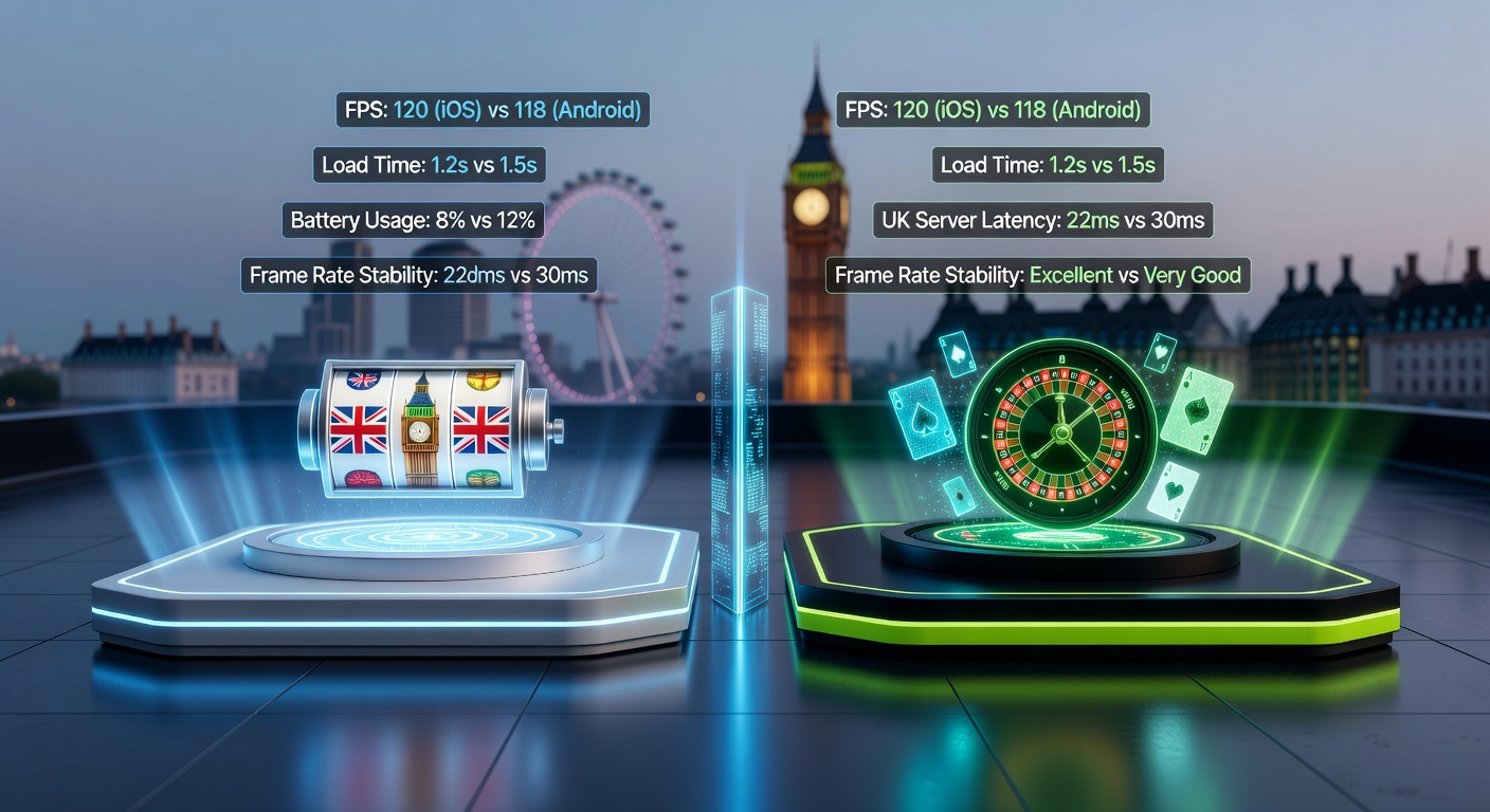 Bar chart displaying crash rates and battery drain comparisons between iOS and Android in UK slot and live casino apps, with Android showing higher incidents