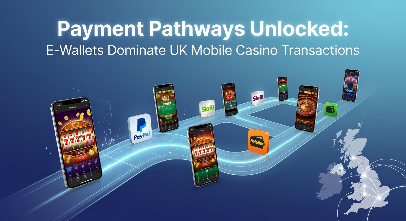 Illustration of mobile phone displaying e-wallet apps integrated with casino transactions in the UK market