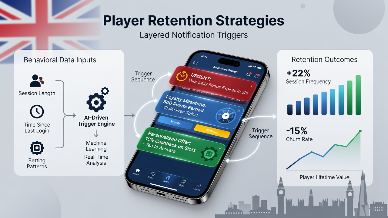 Analytics dashboard displaying notification trigger performance metrics for UK gambling apps