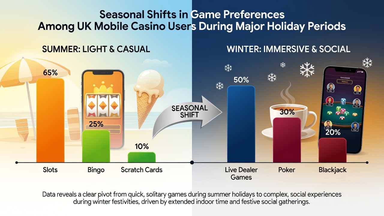 Mobile casino interface showing summer-themed games popular among UK users during July holiday periods