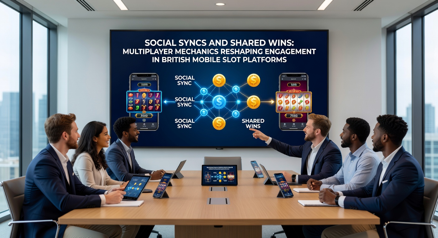 Group of mobile users celebrating a shared multiplayer slot win on their phones, with leaderboard highlights and chat bubbles