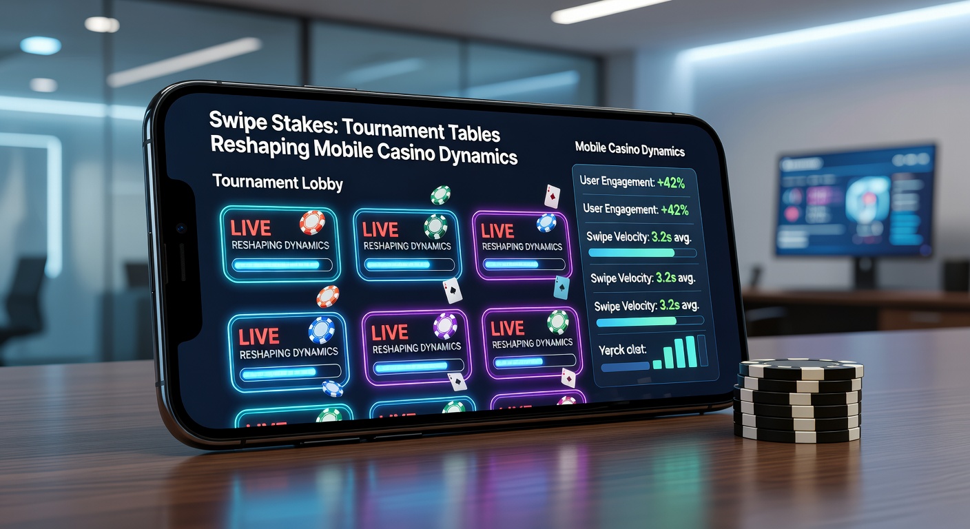 Mobile casino app displaying a vibrant tournament leaderboard with players swiping to climb ranks in real-time swipe stakes