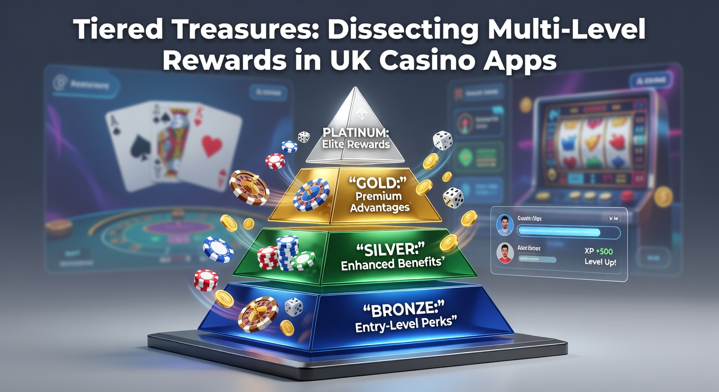 Screenshot of a UK casino app displaying a multi-tier loyalty program with gold, silver, and bronze levels, showing points accumulation and exclusive perks