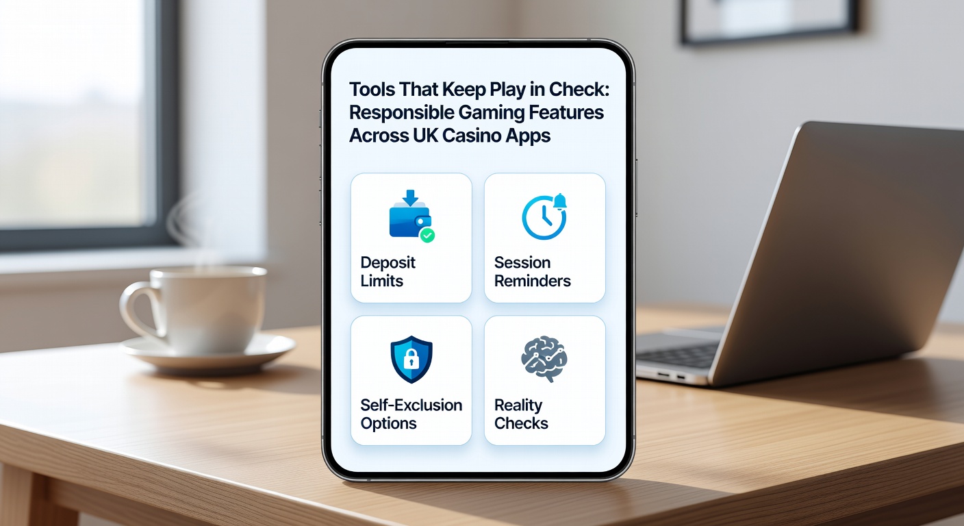 Infographic showing statistics on responsible gaming tool usage in UK casino apps, including deposit limits and self-exclusion rates